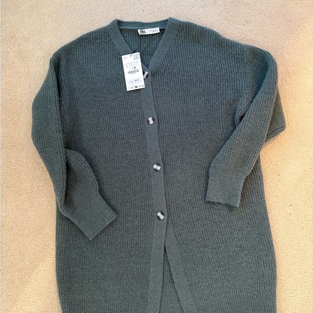 Zara Teal Button-Up Cardigan Sweater